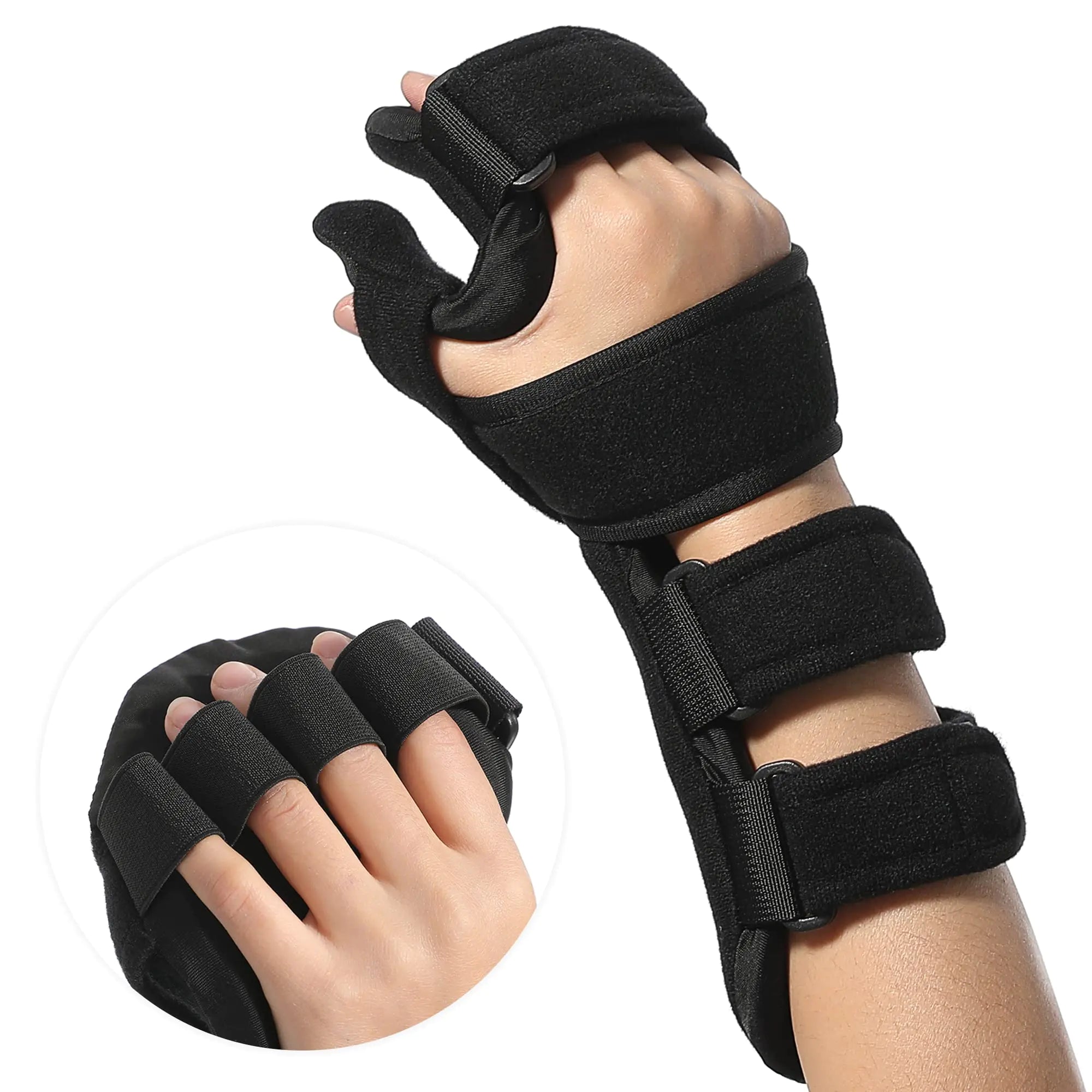 R H Stroke Resting Hand Splint - Night Immobilizer Wrist Finger Brace for Flexion Contractures Functional 5 Finger Stabilizer Wrap - for Muscle Atrophy Rehab Arthritis Tendonitis (Right Large)